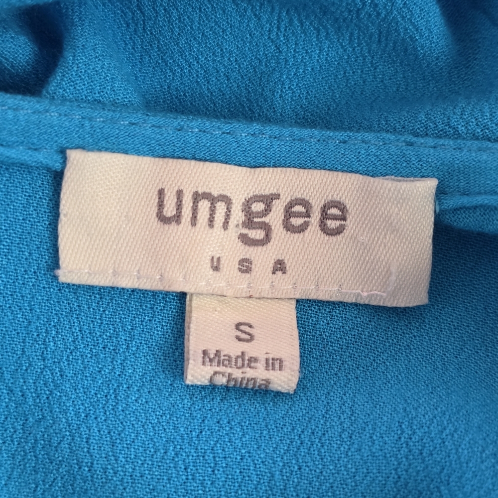 Umgee Embroidered Floral Shift Dress Turquoise Rayon Size S Summer Boho Casual - Picture 7 of 8